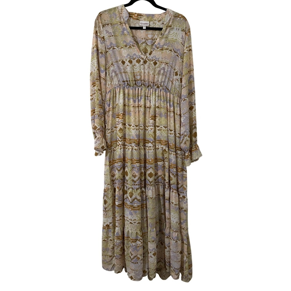 Shyanne Women Large Southwestern Geometric Print Tiered Maxi Dress Boho Peasant
